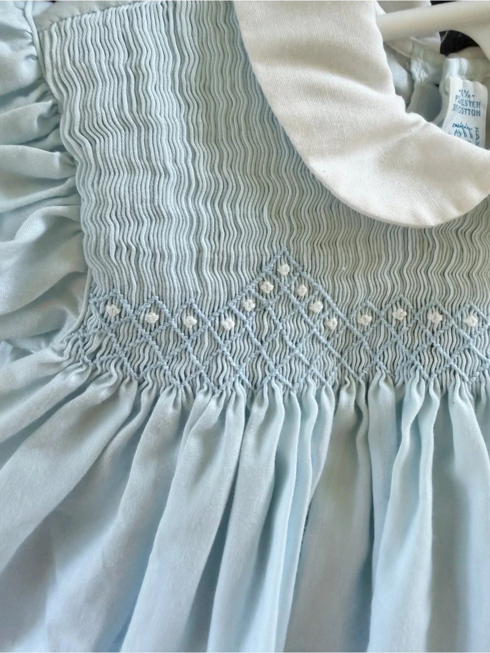 Vintage Feltman Bros Hand Embroidered Smocked Baby Dress Peter Pan Collar NB